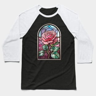 Stained Glass Pink Rose (757) Baseball T-Shirt